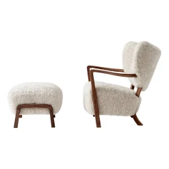 Wulff Lounge Chair ATD2 armchair incl. pouffe ATD3, Oiled walnut-Moonlight